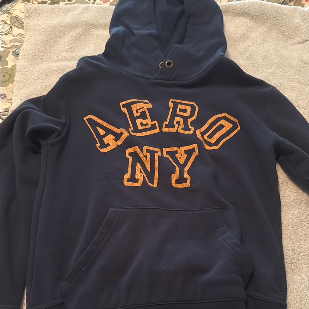 Aero NY Navy Hoodie with Yellow Lettering